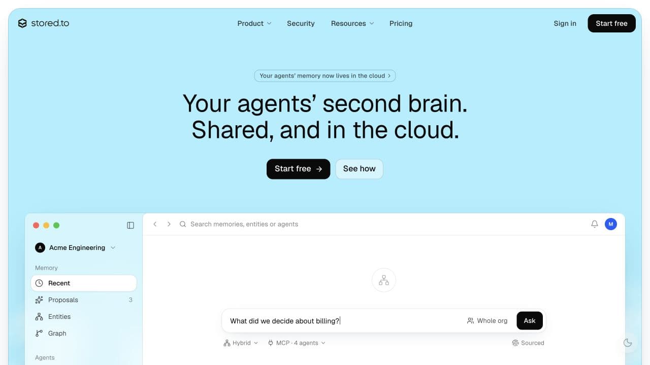 Stored homepage showing its shared-memory product introduction